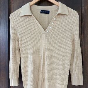 Vintage Brooks Brothers Beige V-Neck Cable Knit Sweater - S